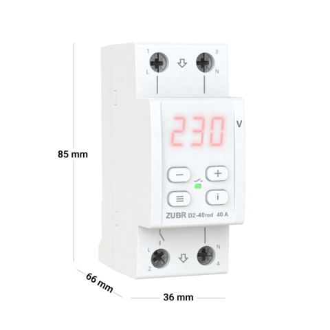 Releu de protectie tensiune monofazat ZUBR, D2-40 RED, 40A, 2P, afisaj LED, montaj DIN [3]