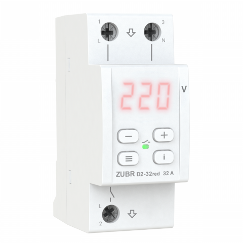 Electrice - Releu de protectie tensiune monofazat ZUBR, D2-40 RED, 40A, 2P, afisaj LED, montaj DIN