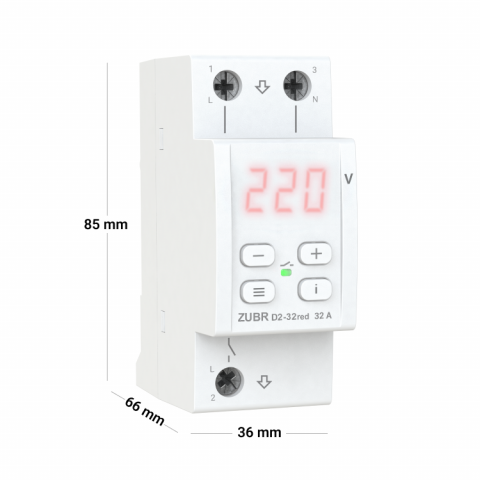 Releu de protectie tensiune monofazat ZUBR, D2-40 RED, 40A, 2P, afisaj LED, montaj DIN [3]