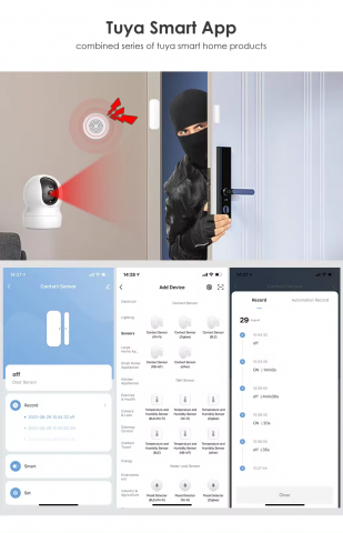 Senzor inteligent Tuya pentru usi si ferestre,notificare usa deschisa, aplicatie de mobil Tuya Smart, Alexa si Google Assistant [8]