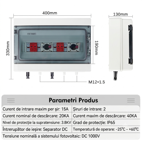 Tablou electric fotovoltaic DC EARU 2 stringuri 1000V IP65 complet echipat [7]