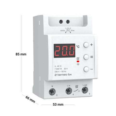 Smart home - Termostat Smart Wi-Fi Terneo BX - 32A/7000VA, montaj pe șină DIN, control prin aplicație, compatibil Google Home, pentru încălzire pardoseală