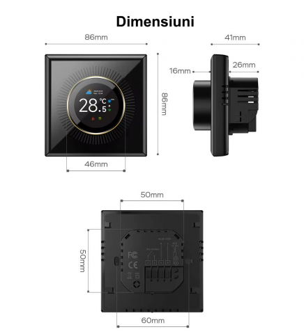 Termostat Smart Wi-Fi  pentru încălzire în pardoseală model 1439 WTC, Display Color, Control din Aplicație / Buton Rotativ [1]