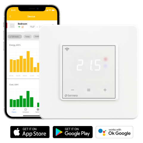 Termostat Smart Wi-Fi Terneo SX - 16A/3000VA, Montaj în doză de aparat, Control prin Aplicație + Vocal (Google Home), Geofencing, pentru Încălzire Pardoseală [1]