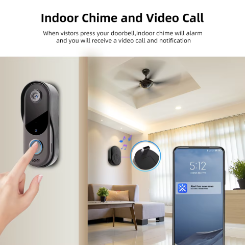 Videointerfon HD wireless JT-V30 , vedere nocturna, 2 baterii incluse, Negru [3]