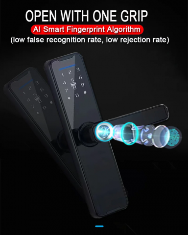 Yala inteligenta, aplicatie telefon, control de la distanta, citire amprenta, alarma efractie, impermeabila, functionare intre -25 si 60 grade, model TY200, Negru [3]