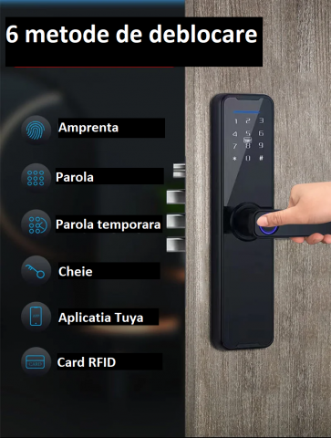 Yala inteligenta, aplicatie telefon, control de la distanta, citire amprenta, alarma efractie, impermeabila, functionare intre -25 si 60 grade, model TY200, Negru [2]