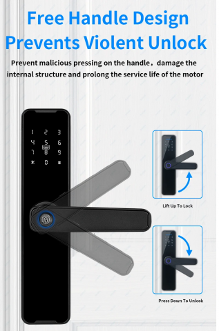 Yala inteligenta, aplicatie telefon, control de la distanta, citire amprenta, alarma efractie, impermeabila, functionare intre -25 si 60 grade, model TY200, Negru [7]