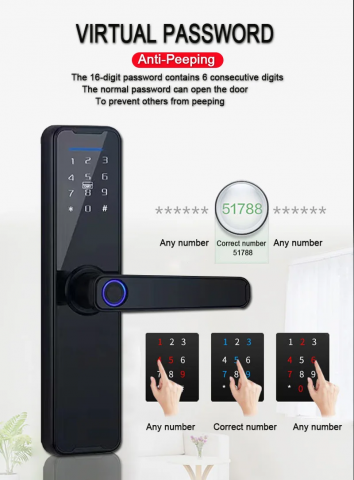 Yala inteligenta, aplicatie telefon, control de la distanta, citire amprenta, alarma efractie, impermeabila, functionare intre -25 si 60 grade, model TY200, Negru [6]