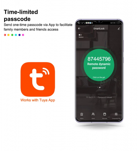 Yala inteligenta, aplicatie telefon, control de la distanta, citire amprenta, alarma efractie, impermeabila, functionare intre -25 si 60 grade, model TY200, Negru [10]