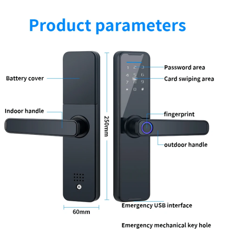 Yala inteligenta, aplicatie telefon, control de la distanta, citire amprenta, alarma efractie, impermeabila, functionare intre -25 si 60 grade, model TY200, Negru [14]