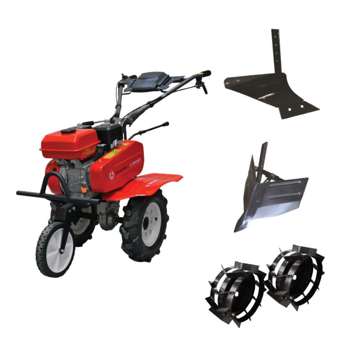 Pachet Motocultor Rotakt RO75RS, 7 CP, benzina, Plug arat + Plug bilonat + Roti metalice 4.00-8 fara tub hexagonal [1]