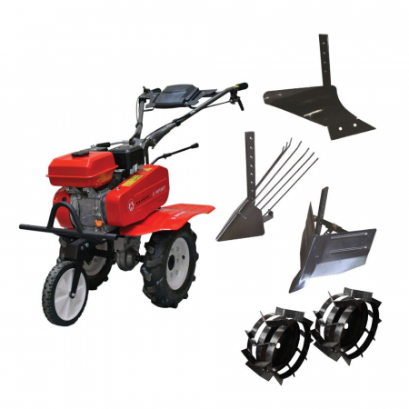 Motosape si motocultoare - Pachet Motocultor Rotakt RO75RS, 7 CP, benzina, Plug arat + Plug bilonat + Plug de scos cartofi + Roti metalice 4.00-8 fara tub hexagonal