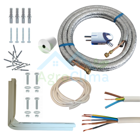 Kit complet montaj AC - 3 m - 9000 BTU - 12000 BTU - Kit complet instalare AC (Izolație Aluminiu) - Premium- UV Protect