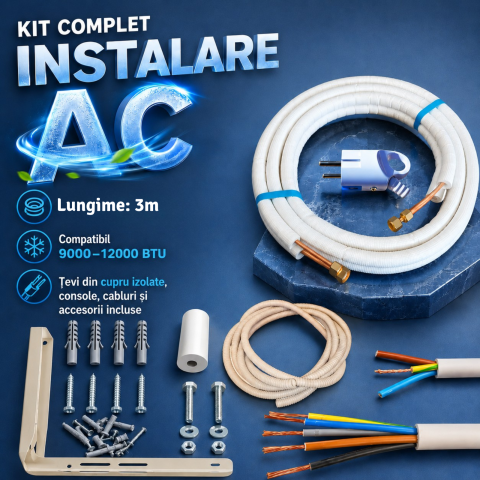Aparat aer condiționat & montaj - 3m - 9000BTU- 12000 BTU- Kit complet instalare AC