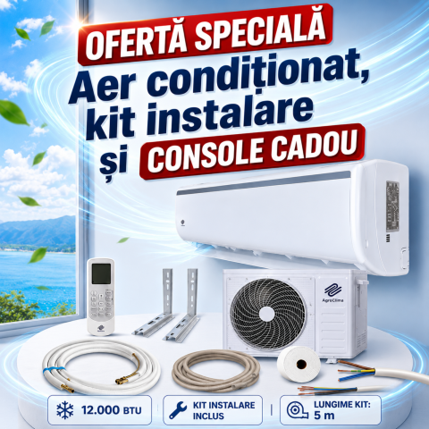 Aparat aer condiționat & montaj - Aer condiționat 12000 BTU – kit instalare inclus + console CADOU