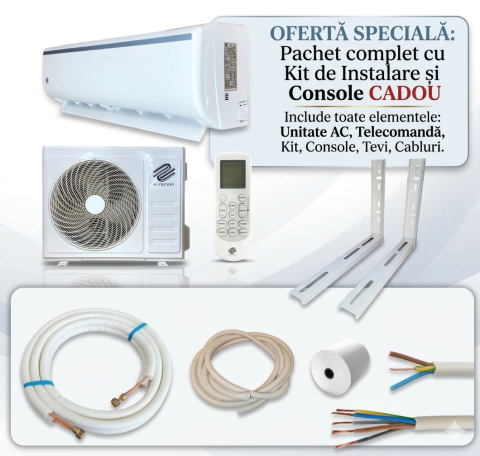 Aparat aer condiționat & montaj - Pachet AC 12000 BTU + Kit Inclus + Console CADOU