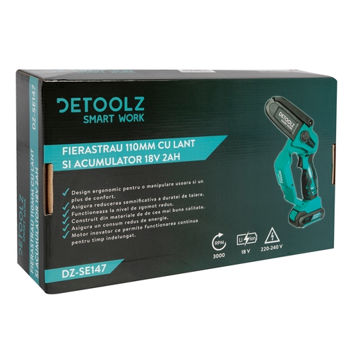 Fierastrau Detoolz, DZ-SE147, 110 mm cu lant si acumulator 18 V 2 Ah [8]