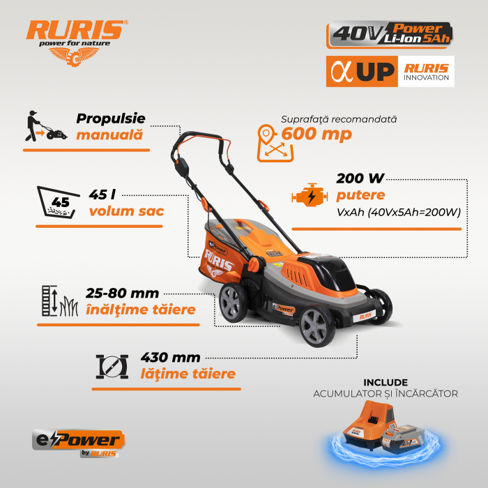 Masina de tuns gazon pe acumulator Ruris RXI4345e [3]