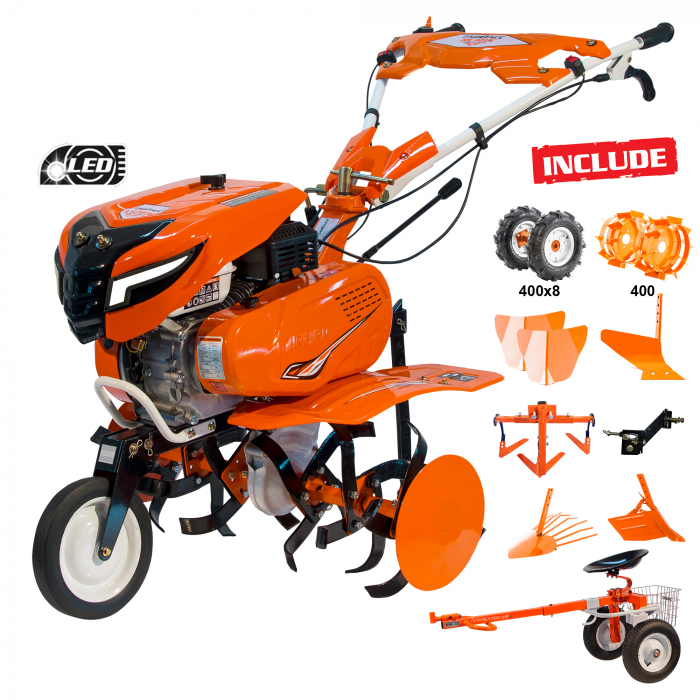 Motosapa RURIS 7500ACC3 + roti cauciuc 4.00-8+rarita ajustabila+plug+adaptor+dispozitiv cartofi+cultivator multifunctional+accesoriu tractat+roti metalice 400 fara manicot [8]