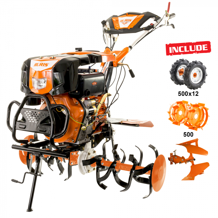Motosapatoare RURIS 1001KSD + roti cauciuc 5.00-12+plug reversibil rev2+roti metalice 500+set contragreutati 20kg [50]