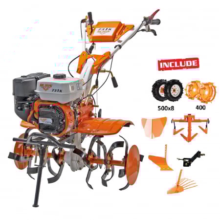 Motosapatoare RURIS 731ACC1 + roti cauciuc 5.00-8+rarita+plug+adaptor+dispozitiv scos cartofi+roti metalice 400 fara manicot+cultivator+set contragreutati 10kg [25]