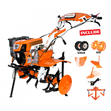 Motosapa - Motosapatoare RURIS 732ACC + roti cauciuc 5.00-8 + rarita + plug + adaptor + dispozitiv scos cartofi + roti metalice 400 fara manicot + cultivator