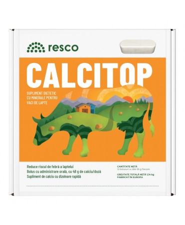 Bolusuri si minerale - Bolusuri cu eliberare rapida de calciu pentru vaci, Resco Calcitop, cutie 12 bucati