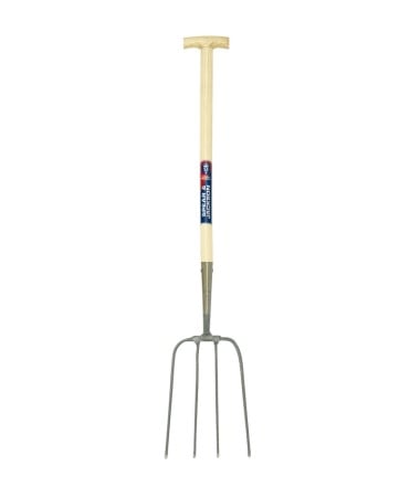 Scule si unelte - Furca fan cu 4 coarne otel carbon, coada lemn, maner T lemn, Spear & Jackson Neverbend Professional