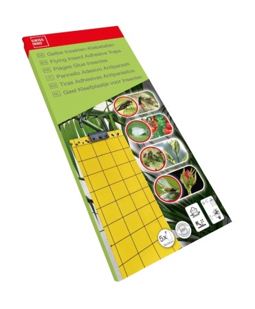 Impotriva insectelor - Placi adezive galbene pentru capturarea insectelor zburatoare, 24 x 10cm, Swissinno Yellow Adhesive Boards, set 5 bucati
