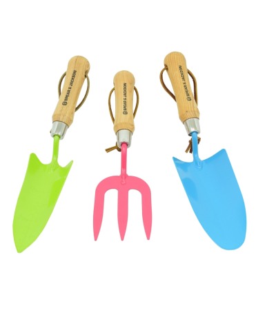 Scule si unelte - Set gradinarit cadou cu trei piese cu lame otel carbon colorate, manere lemn, Spear & Jackson Colours