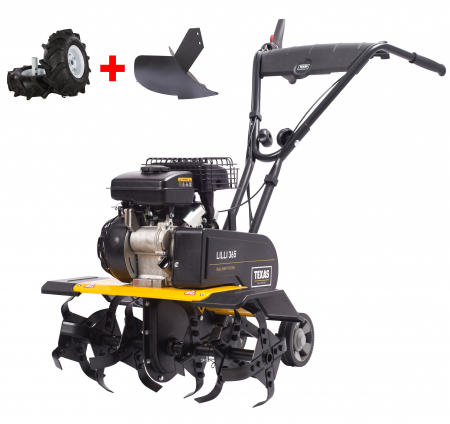 Motocultoare - Texas Lilli 365TG, motocultor profesional, transmisie dublu arbore, benzina, 1.4kW, adancime 260mm, latime 400-600mm, 2 viteze, roti cauciuc, rarita, garantie pe viata cutite
