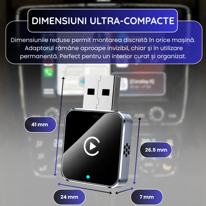 Adaptor Wireless 2-in-1, pentru CarPlay si Android Auto, USB / USB-C, Conectare Fara Cablu, Gri [6]