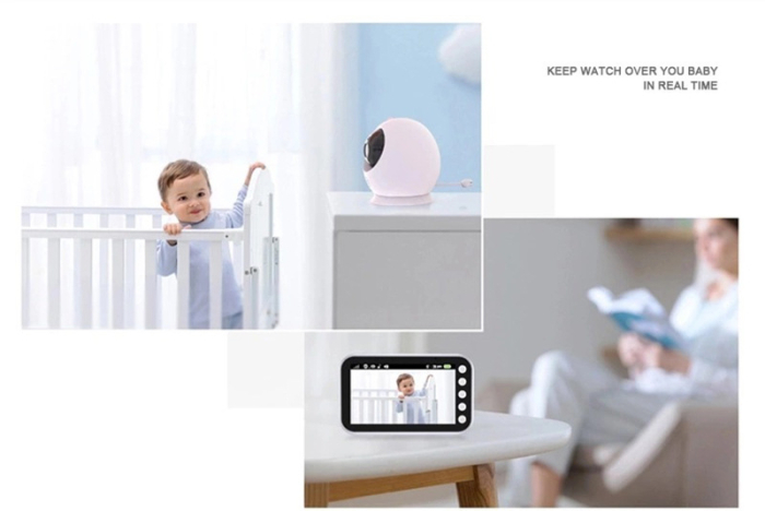 Baby Monitor Audio-Video pentru Supraveghere Bebe, Night Vision, Wireless, Rotire 360°, Ecran HD LCD 4.3", Senzor de Temperatura, Cantece de Leagan, Comunicare Bidirectionala, Aida HER® [6]