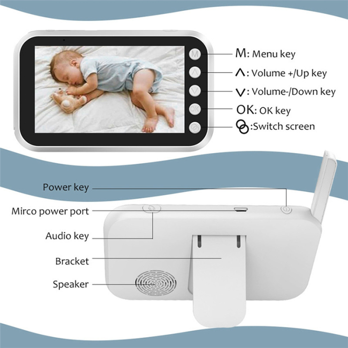 Baby Monitor Audio-Video pentru Supraveghere Bebe, Night Vision, Wireless, Rotire 360°, Ecran HD LCD 4.3", Senzor de Temperatura, Cantece de Leagan, Comunicare Bidirectionala, Aida HER® [4]