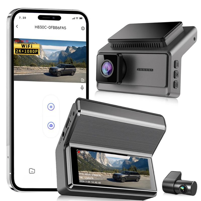 Camera Auto de Bord 2K, DVR 1440P, Ecran LCD 3.16 Inch, Dashcam FHD, Parking Monitor, 140°, Wi-Fi, Night Vision, G-Senzor + Camera Spate Full HD, 1080P, Alimentare Directa la Panoul de Sigurante (ACC) [6]
