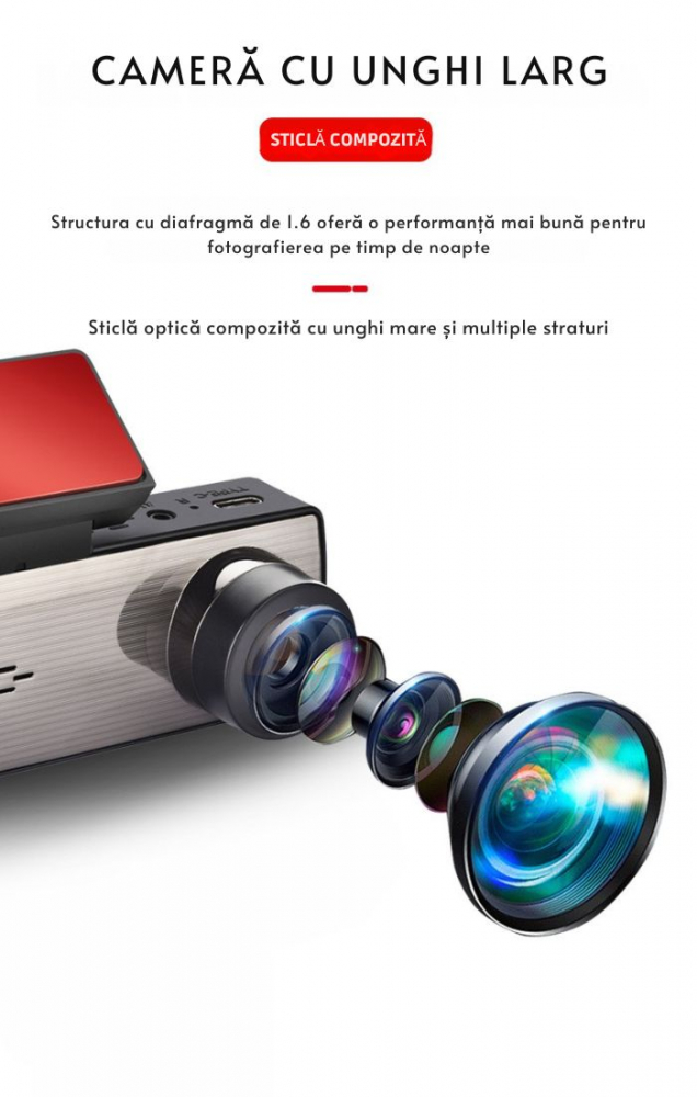 Cameră Auto de Bord Duală 2K + Cameră Spate Full HD, DashCam DVR Ultra HD, Ecran LCD 3.16”, Wi-Fi, Super Night Vision, G-Senzor, Monitorizare Parcare, Unghi 140°, Alimentare ACC la Panoul de Sigurante [8]