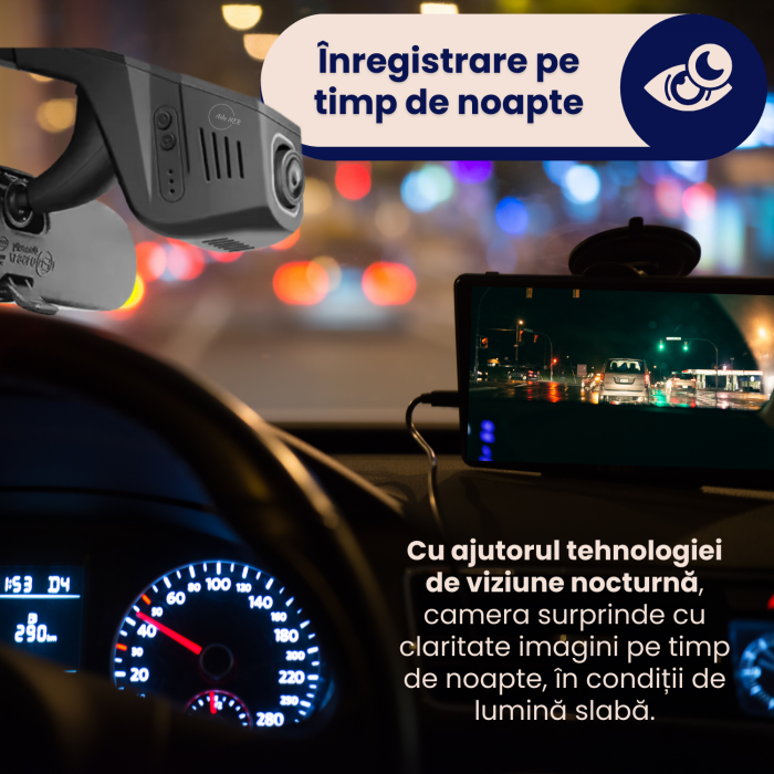 Camera Auto DVR duala, 2K 1440P + Camera Spate Full HD 1080P, Discreta, Pornire Automata, Unghi 140°, Control Wi-Fi, Vedere Nocturna, Senzor G, Monitorizare Parcare, Alimentare Directa, negru [5]