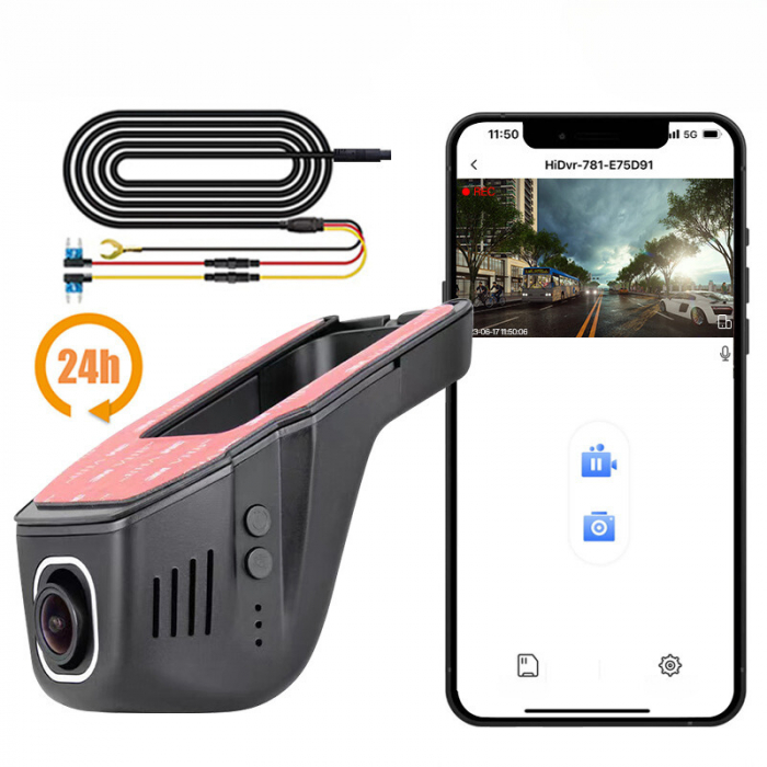 Camera Auto DVR, 4K, 2160P, Dashcam UHD, Discreta, Parking Monitor, 140°, Wi-Fi, Night Vision, G-Senzor, Alimentare Directa la Panoul de Sigurante (ACC) [6]