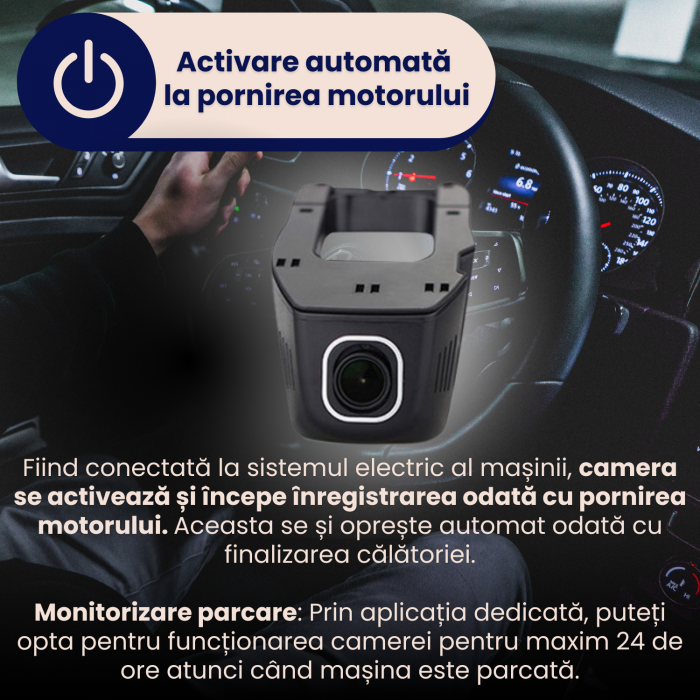 Camera Auto DVR, 4K, 2160P, Dashcam UHD, Discreta, Parking Monitor, 140°, Wi-Fi, Night Vision, G-Senzor, Alimentare Directa la Panoul de Sigurante (ACC) [4]