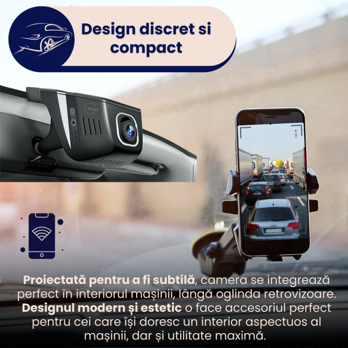 Camera Auto DVR, 4K, 2160P, Dashcam UHD, Discreta, Parking Monitor, 140°, Wi-Fi, Night Vision, G-Senzor, Alimentare Directa la Panoul de Sigurante (ACC) [5]