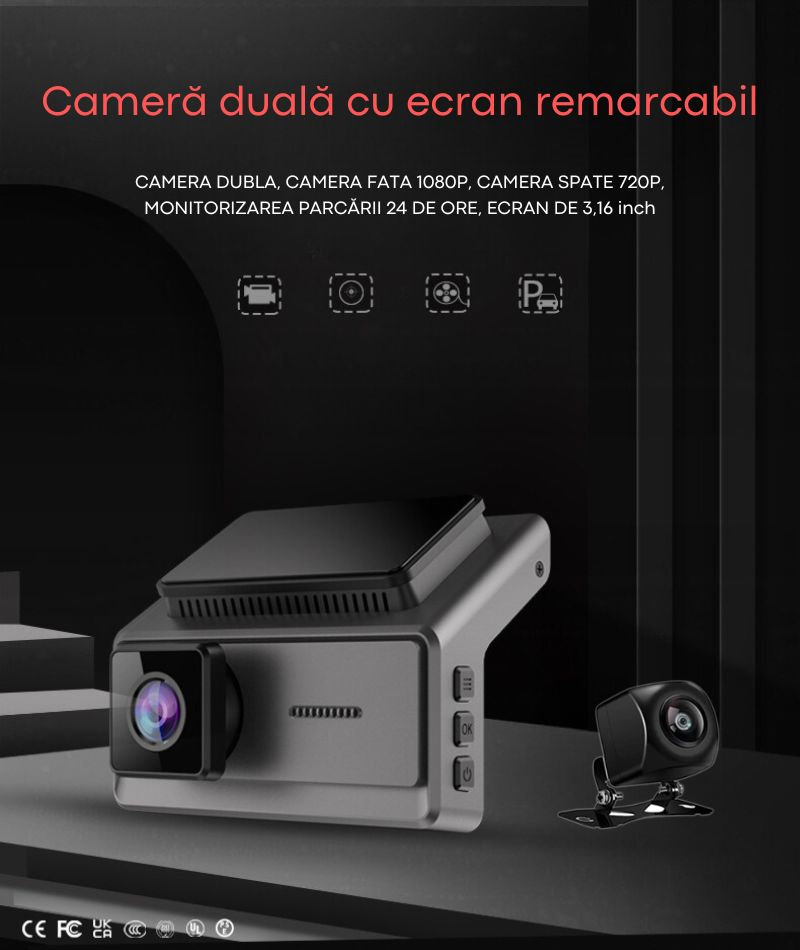 Camera Auto DVR Duala, 1080P, Dashcam Full HD, Ecran LCD 3.16 Inch, Parking Monitor, 140°i, Night Vision + Camera Spate HD, 720P [3]