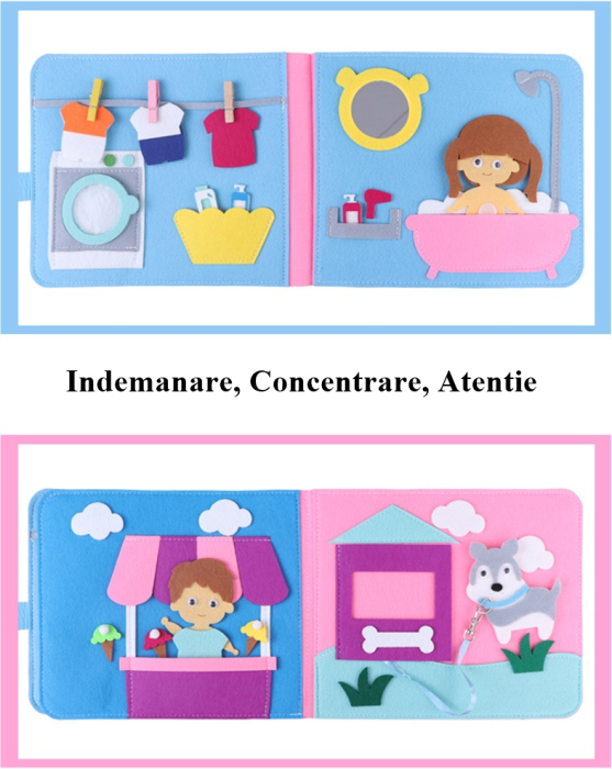 Carte Senzoriala Montessori pentru Copii, 16 Pagini cu Activitati, Dezvoltarea Abilitatilor, Curcubeu, Multicolor, Aida HER® [5]