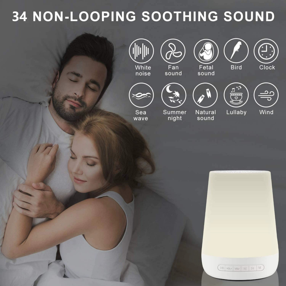 Disipozitiv Sunete Albe, 34 Sunete pentru Bebelusi, Copii si Adulti, Lumina de Veghe RGB, Bluetooth, Incarcare USB-C, Timer, Control din Aplicatia Mobila, White Noise [5]