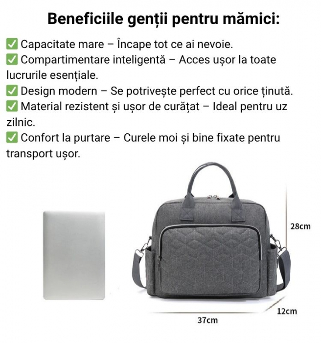 Geantă de Umăr pentru Mămici cu Compartimente Multiple și Buzunare Termoizolante pentru Biberoane, Gri [6]