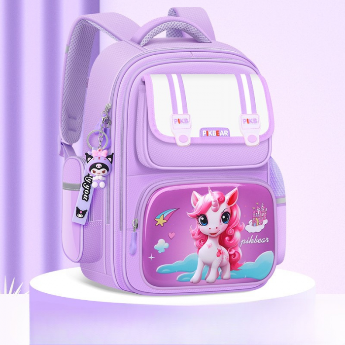 Ghiozdan Școlar Mov cu Unicorn – Ergonomic, Impermeabil, cu Benzi Reflectorizante și Prindere la Piept, 43x33x20 cm [2]