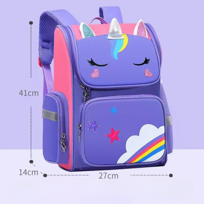 Ghiozdan Școlar Violet cu Unicorn – Ergonomic, Compartimente Multiple, Benzi Reflectorizante, Prindere la Piept, 41x27x14 cm, [2]