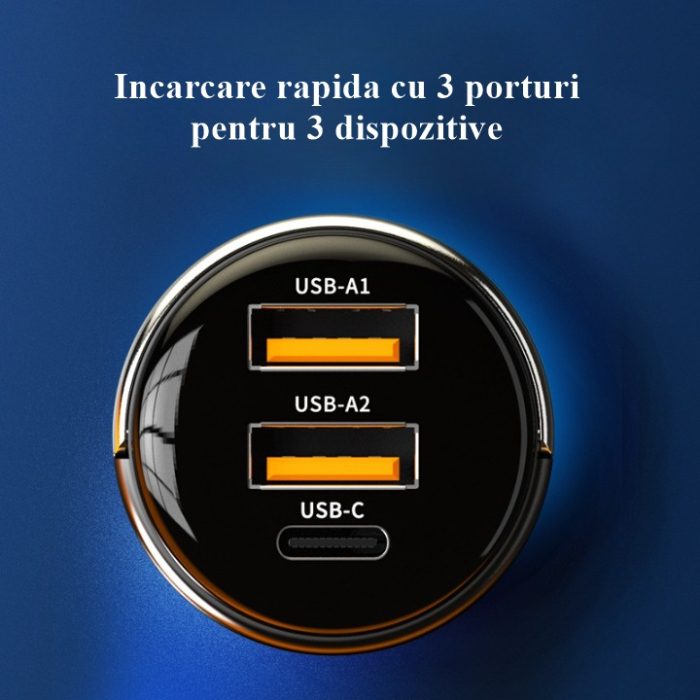 Incarcator Auto 230W, USB 1/USB 2 Output 20V/5A, USB-C Output 5V/3.1A, Negru [3]