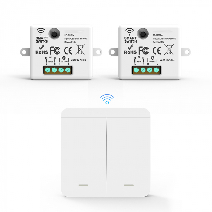 Intrerupator Dublu Fara Fir si 2 Controllere Wireless Inteligente, Control al Luminilor si Aparatelor, Alb [3]