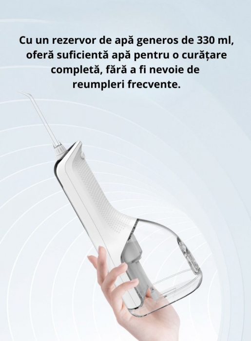 Irigator Oral Portabil Tip Dus Bucal cu 5 Moduri, 4 Duze, 1800 Pulsatii/min, Rezervor 330 ml, IPX7, Baterie 2000mAh, Alb [3]